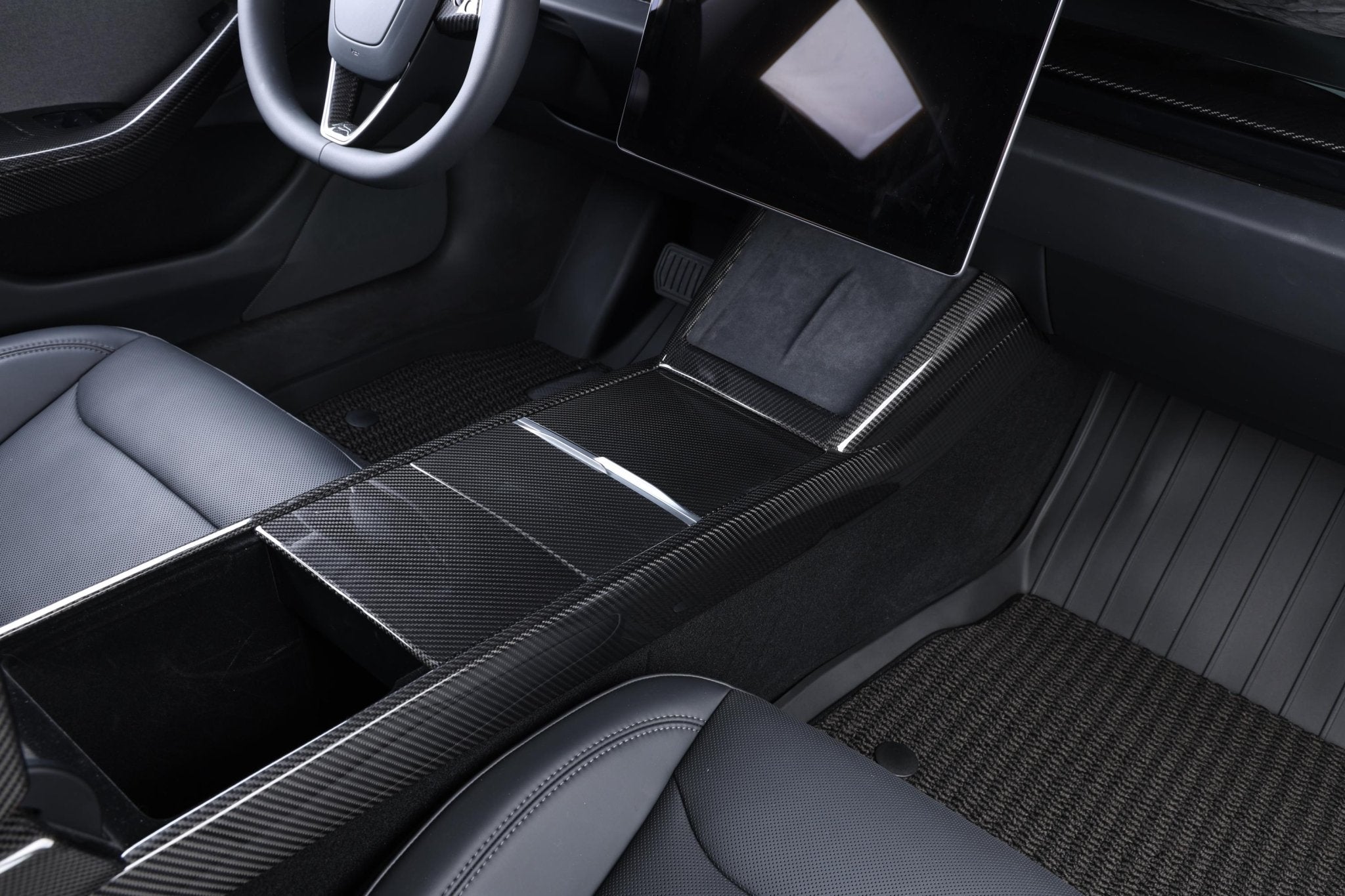 Dry Carbon Fiber 3-Piece Center Console Cover for Tesla Model 3 Highland (Gloss) - Fusion Motorsports USA
