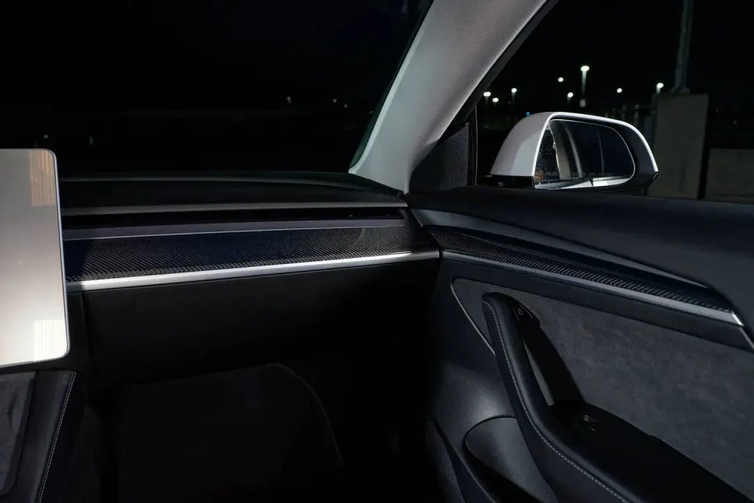 Tesla Model 3/Y Glossy Carbon Fiber Dashboard & Door Trim Set - Fusion Motorsports USA