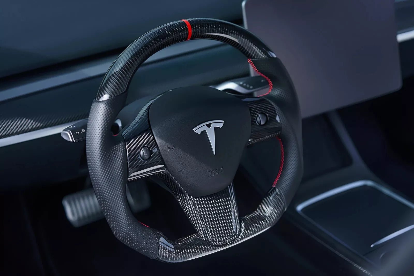 Tesla Model 3/Y Glossy Carbon Fiber Steering Wheel Replacement - Fusion Motorsports USA