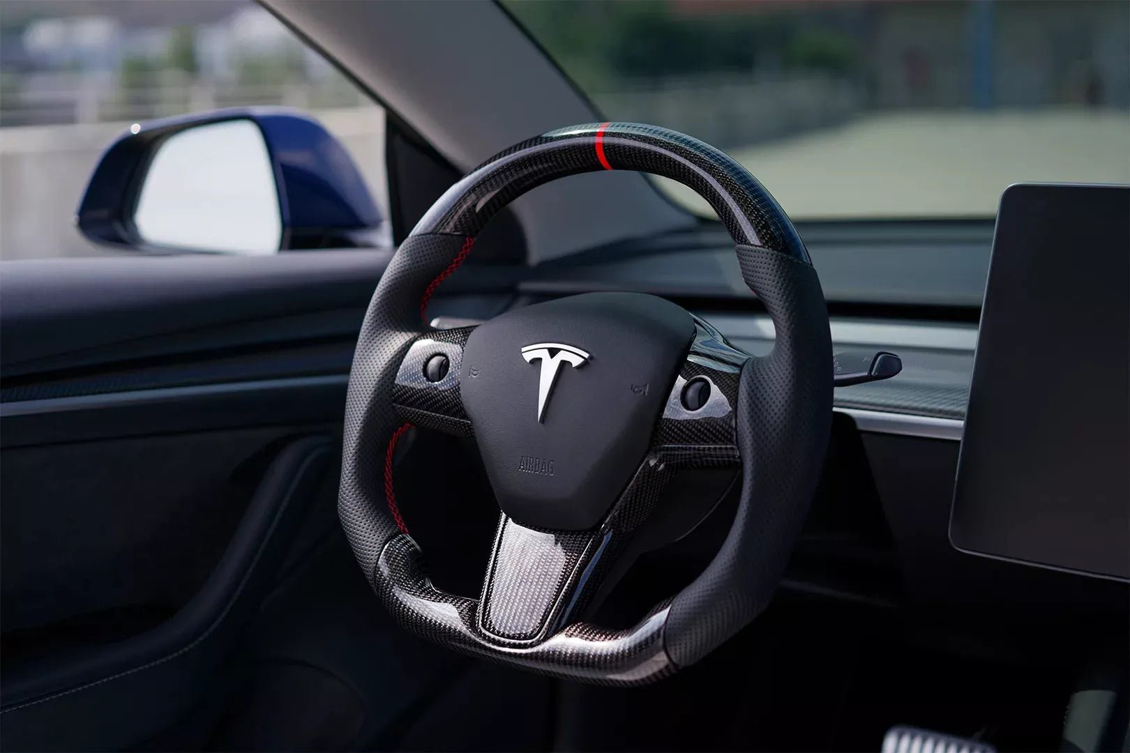 Tesla Model 3/Y Glossy Carbon Fiber Steering Wheel Replacement - Fusion Motorsports USA