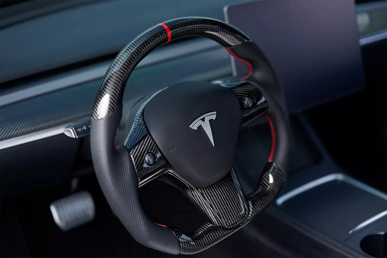 Tesla Model 3/Y Glossy Carbon Fiber Steering Wheel Replacement