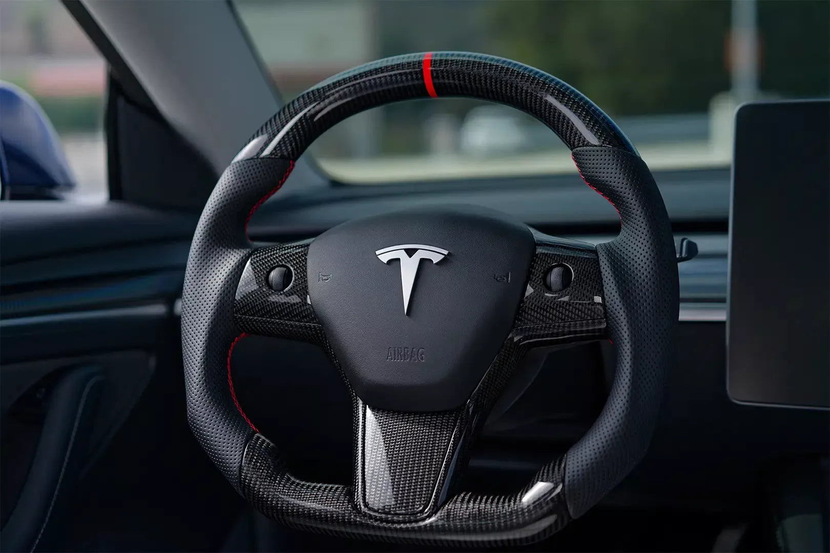 Tesla Model 3/Y Glossy Carbon Fiber Steering Wheel Replacement - Fusion Motorsports USA